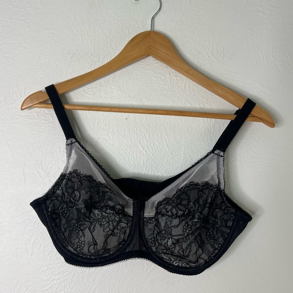 Wacoal Retro Chic Full Figure Underwire Bra Black Lace Mesh Size 36DD